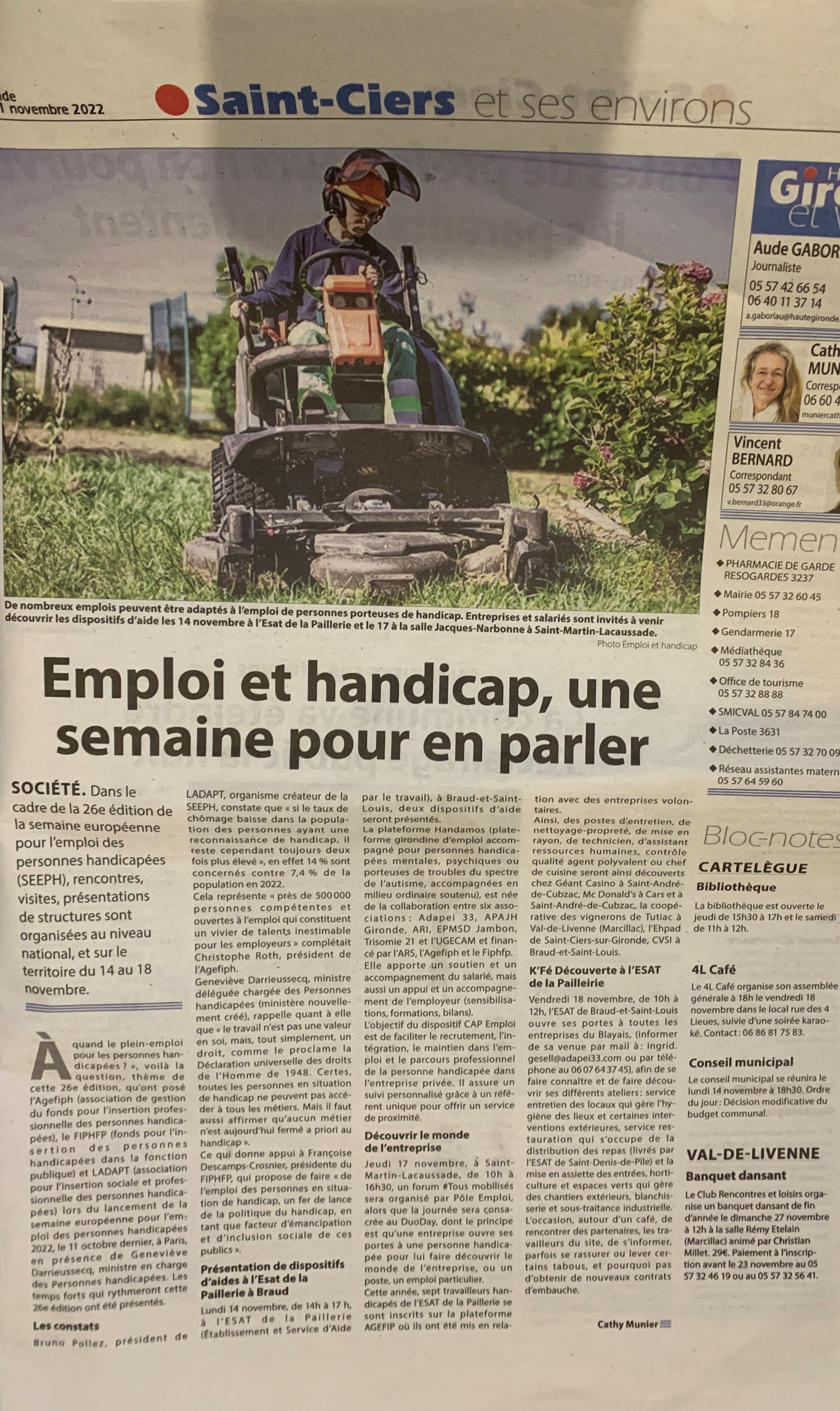 article saint ciers emploi et handicap